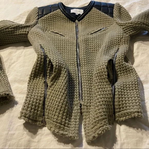 IRO Taupe Ceylona Knit Jacket with Leather Trim Blazer - Picture 6 of 11